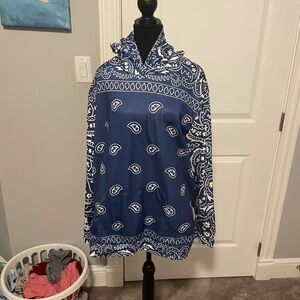 Navy Paisley Women's Cowl Neck Sweater